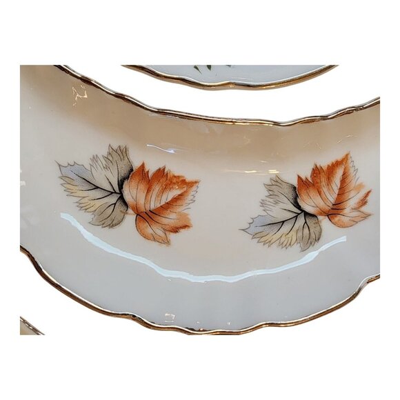 SET of 6 CMI CHADWICK Vintage 1/2 MOON CRESCENT DISHES Maple Leaf Flowers JAPAN - Picture 5 of 16
